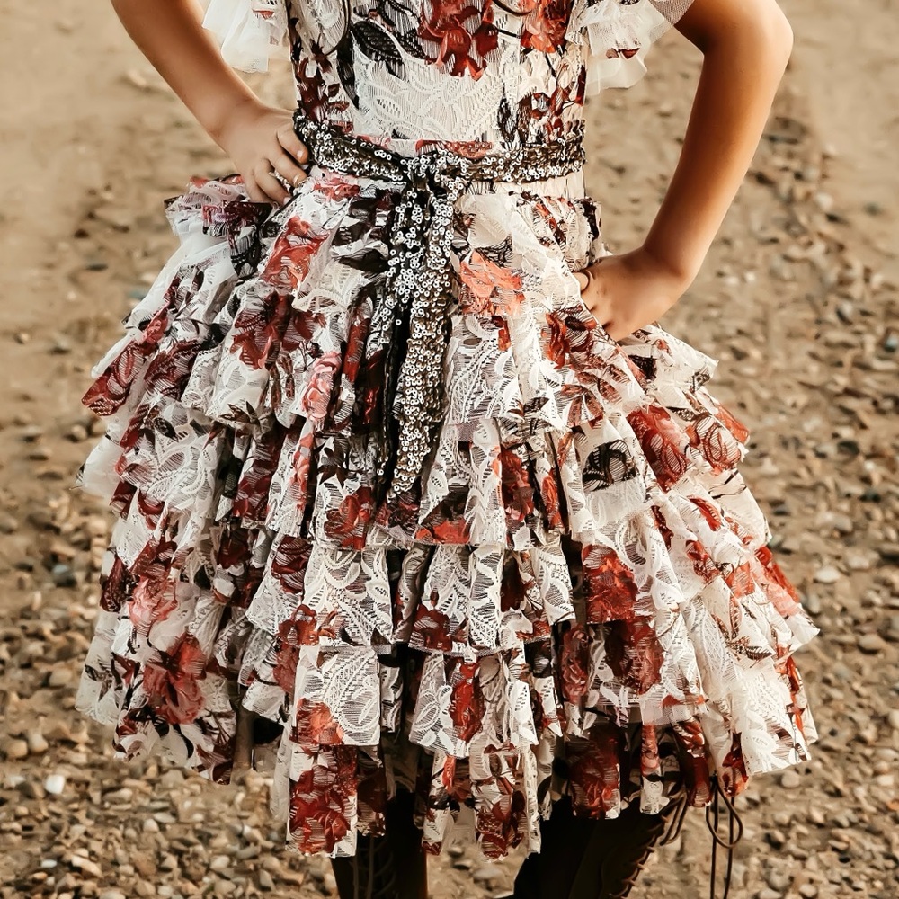 Floral Ruffled Dress with Lace Details